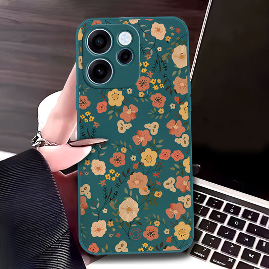 Oppo Reno 15F Cover - Dark Green - D3 - ONation Floral Series - HQ Liquid Silicone Soft Case