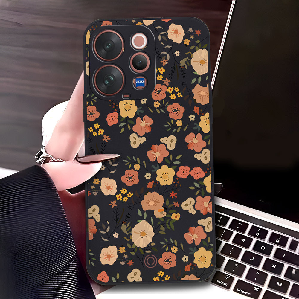 Vivo S50 Cover - Black - D3 - ONation Floral Series - HQ Liquid Silicone Soft Case