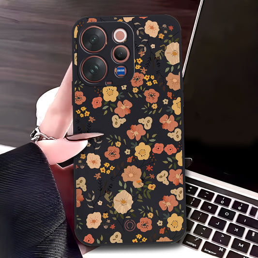 Vivo S50 Cover - Black - D3 - ONation Floral Series - HQ Liquid Silicone Soft Case