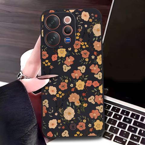 Vivo S50 Cover - Black - D3 - ONation Floral Series - HQ Liquid Silicone Soft Case