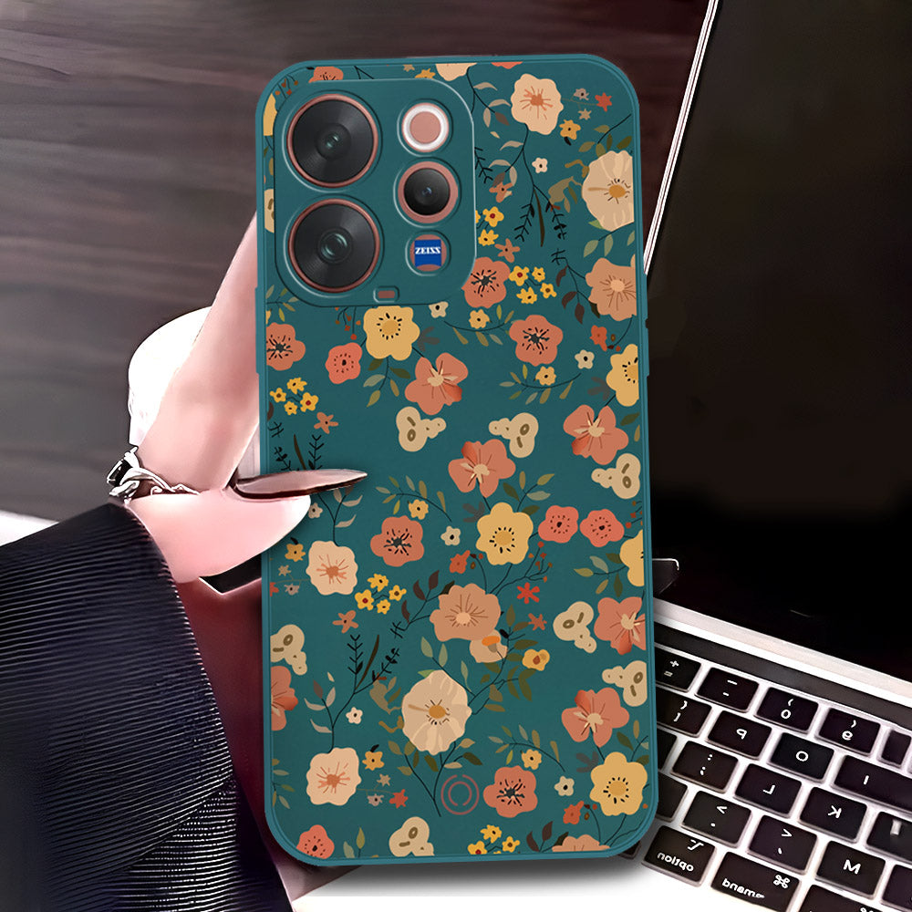 Vivo V70 Cover - Dark Green - D3 - ONation Floral Series - HQ Liquid Silicone Soft Case