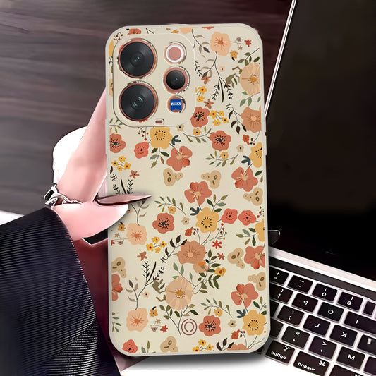 Vivo S50 Cover - Off White - D3 - ONation Floral Series - HQ Liquid Silicone Soft Case