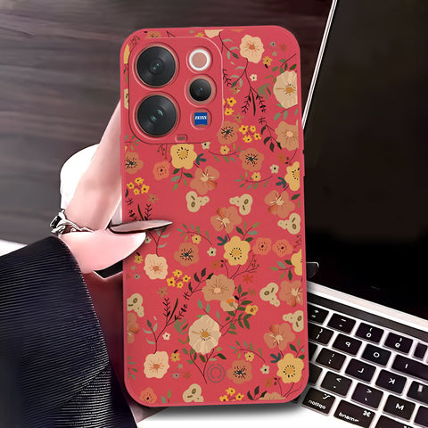 vivo S50t Cover - Red - D3 - ONation Floral Series - HQ Liquid Silicone Soft Case
