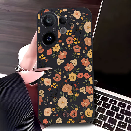 Vivo S30 Pro Mini Cover - Black - D3 - ONation Floral Series - HQ Liquid Silicone Soft Case