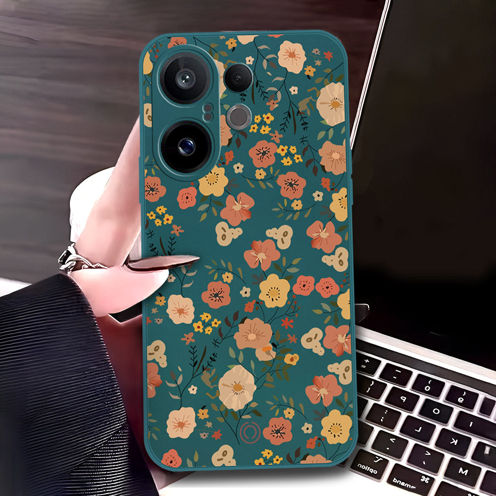 Vivo S30 Pro Mini Cover - Dark Green - D3 - ONation Floral Series - HQ Liquid Silicone Soft Case