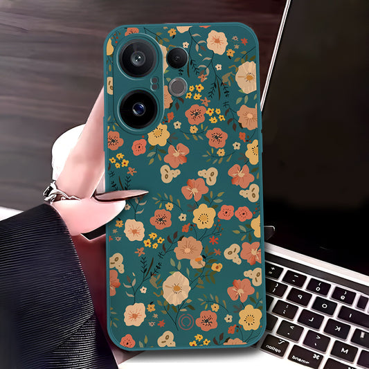 Vivo S30 Pro Mini Cover - Dark Green - D3 - ONation Floral Series - HQ Liquid Silicone Soft Case