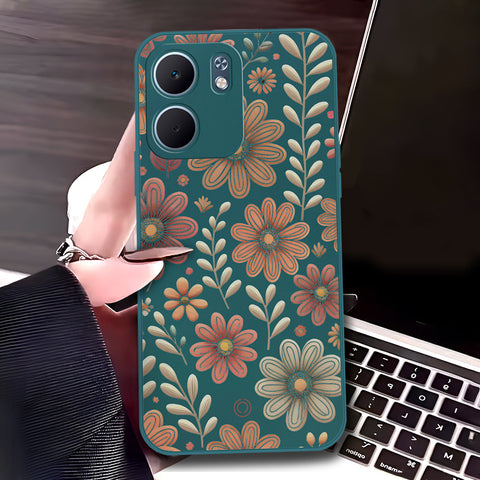 Oppo A5x 5G Cover - Dark Green - D4 - ONation Floral Series - HQ Liquid Silicone Soft Case