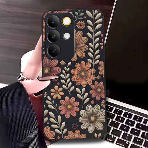 Realme C85 Cover - Black - D4 - ONation Floral Series - HQ Liquid Silicone Soft Case