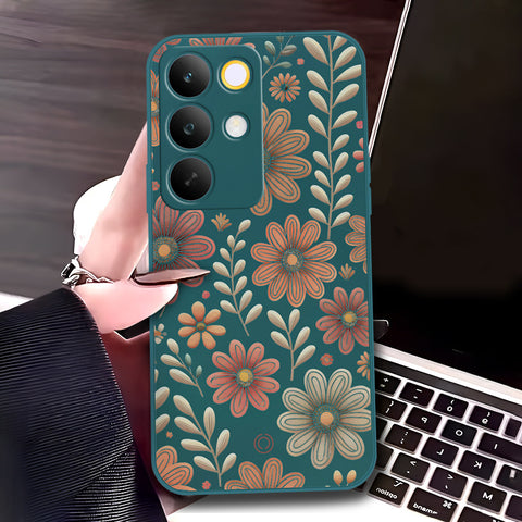 Realme C85 Cover - Dark Green - D4 - ONation Floral Series - HQ Liquid Silicone Soft Case