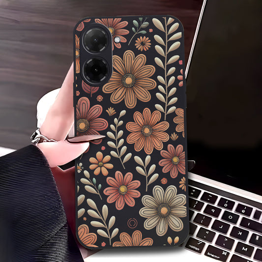 Xiaomi Poco C71 4G Cover - Black - D4 - ONation Floral Series - HQ Liquid Silicone Soft Case