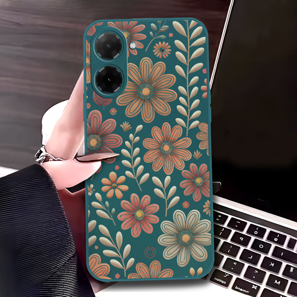 Xiaomi Poco C71 4G Cover - Dark Green - D4 - ONation Floral Series - HQ Liquid Silicone Soft Case