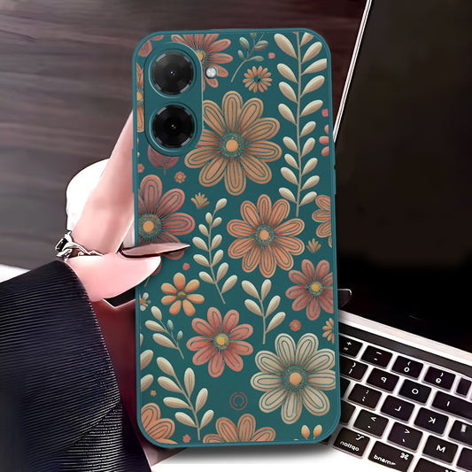 Xiaomi Poco C71 4G Cover - Dark Green - D4 - ONation Floral Series - HQ Liquid Silicone Soft Case