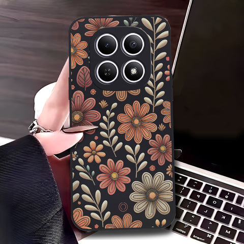 Xiaomi Redmi Note 15 Cover - Black - D4 - ONation Floral Series - HQ Liquid Silicone Soft Case