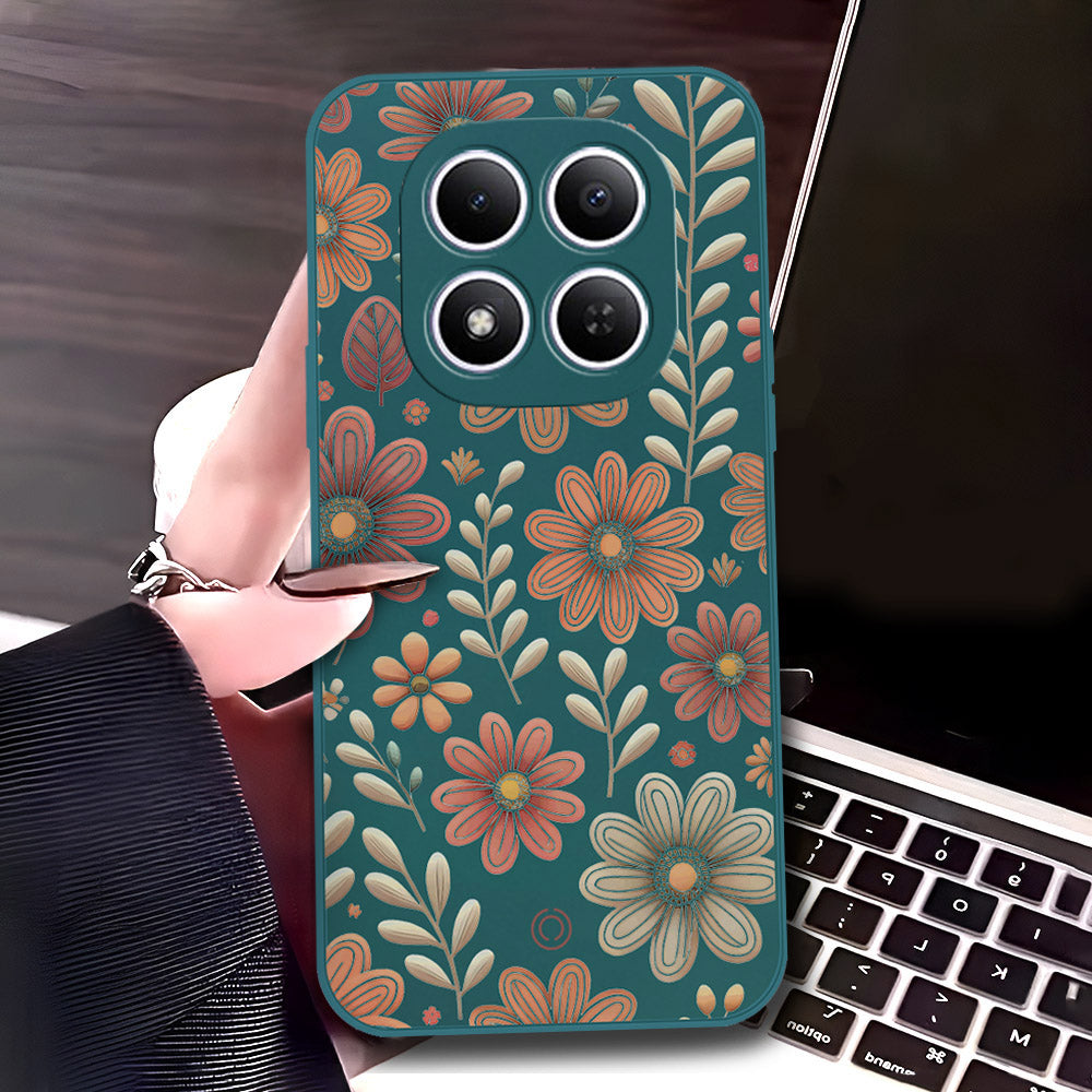 Xiaomi Redmi Note 15 Pro Cover - Dark Green - D4 - ONation Floral Series - HQ Liquid Silicone Soft Case