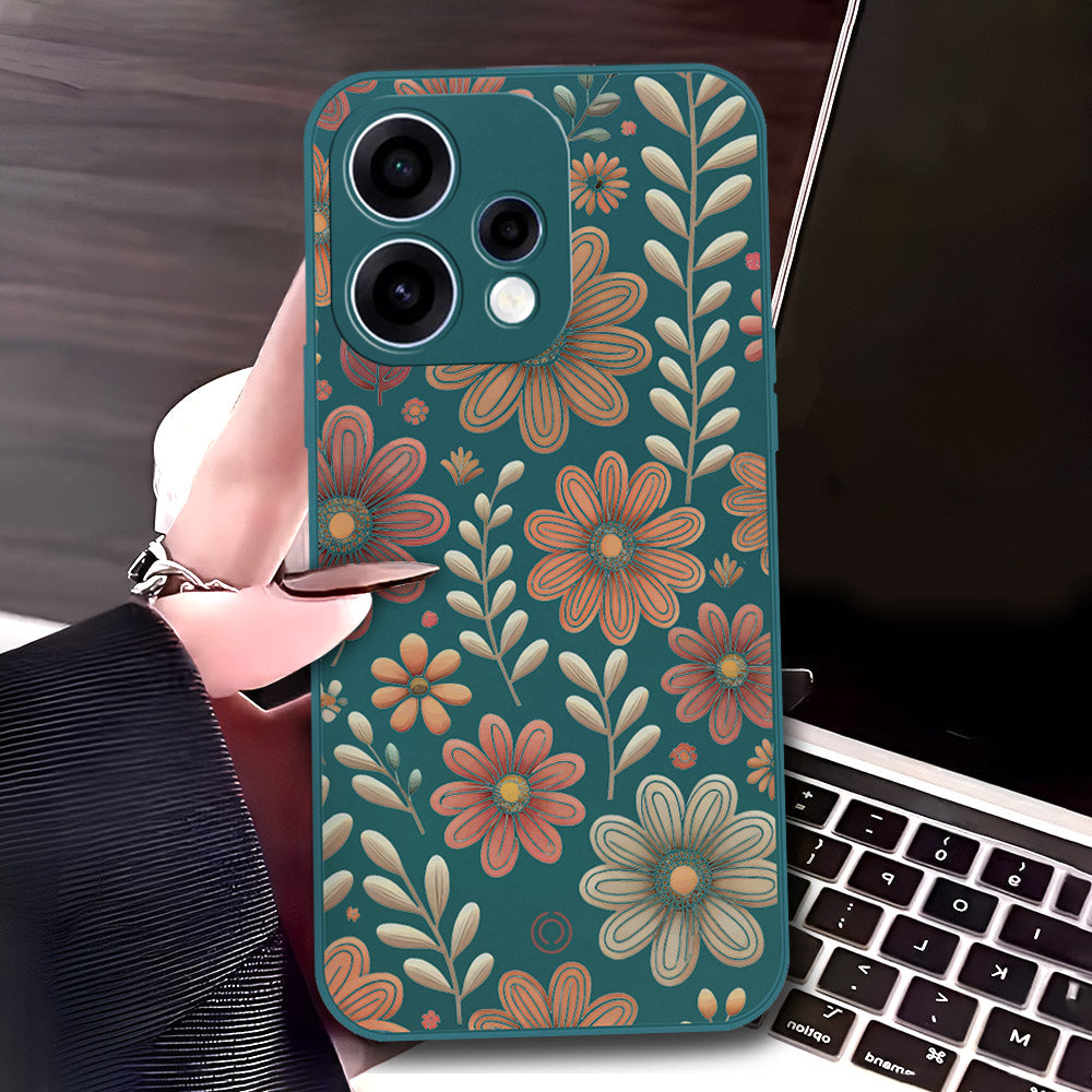 Oppo Reno 15 Cover - Dark Green - D4 - ONation Floral Series - HQ Liquid Silicone Soft Case
