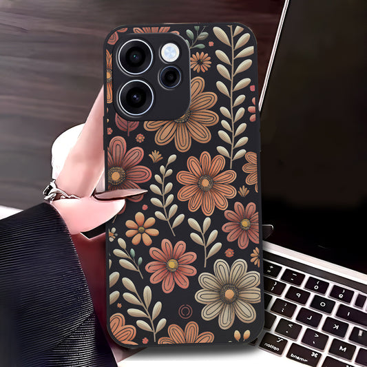 Oppo Reno 15F Cover - Black - D4 - ONation Floral Series - HQ Liquid Silicone Soft Case