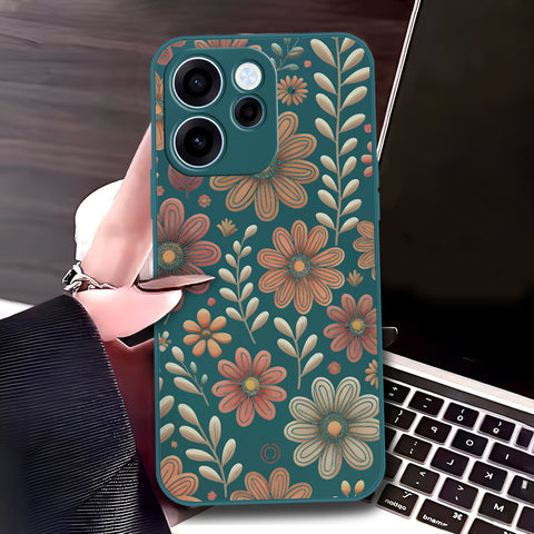Oppo Reno 15F Cover - Dark Green - D4 - ONation Floral Series - HQ Liquid Silicone Soft Case