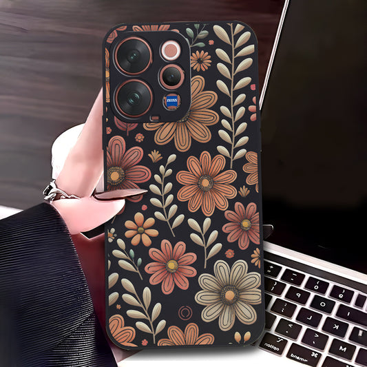 Vivo S50 Cover - Black - D4 - ONation Floral Series - HQ Liquid Silicone Soft Case