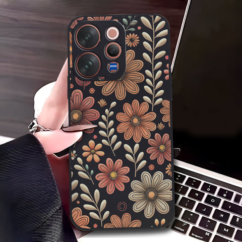 Vivo S50 Cover - Black - D4 - ONation Floral Series - HQ Liquid Silicone Soft Case