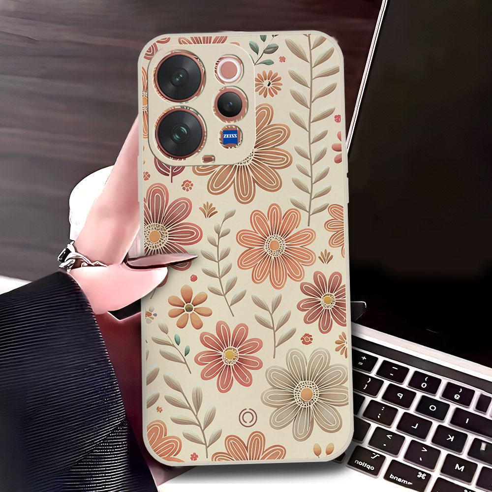 Vivo S50 Cover - Off White - D4 - ONation Floral Series - HQ Liquid Silicone Soft Case