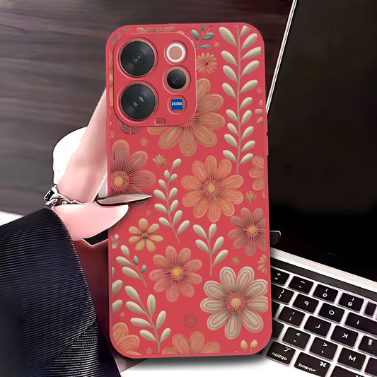 Vivo S50 Cover - Red - D4 - ONation Floral Series - HQ Liquid Silicone Soft Case