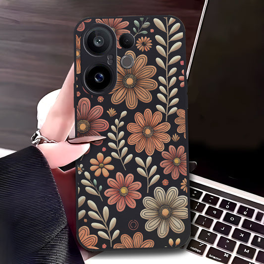 Vivo S30 Pro Mini Cover - Black - D4 - ONation Floral Series - HQ Liquid Silicone Soft Case