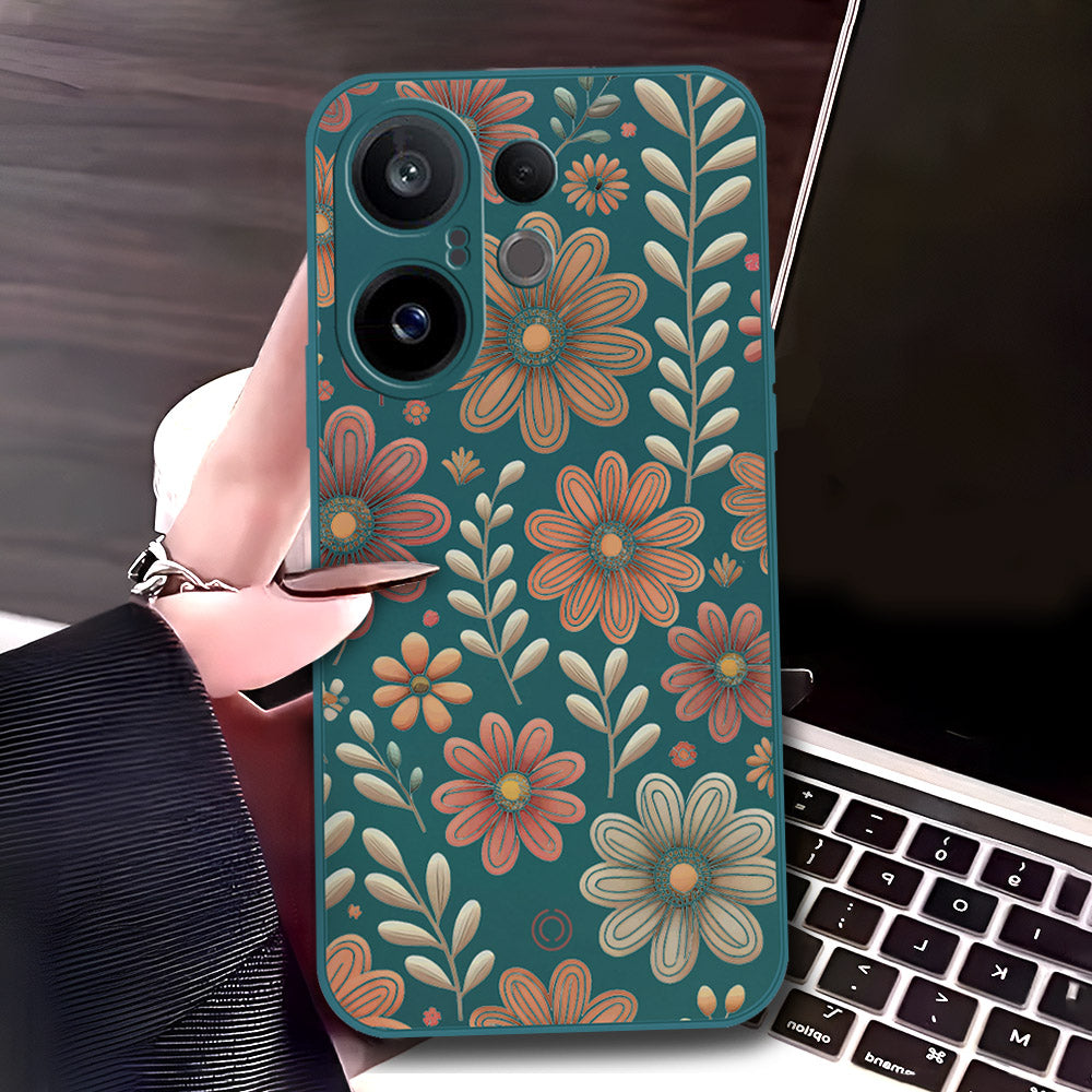 Vivo S30 Pro Mini Cover - Dark Green - D4 - ONation Floral Series - HQ Liquid Silicone Soft Case