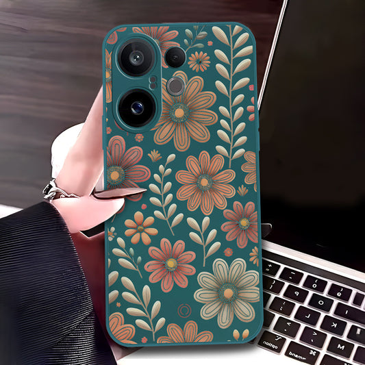 Vivo S30 Pro Mini Cover - Dark Green - D4 - ONation Floral Series - HQ Liquid Silicone Soft Case