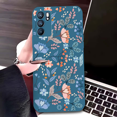 Oppo Reno 6 5G Cover - Blue - D1 - ONation Floral Series - HQ Liquid Silicone Soft Case