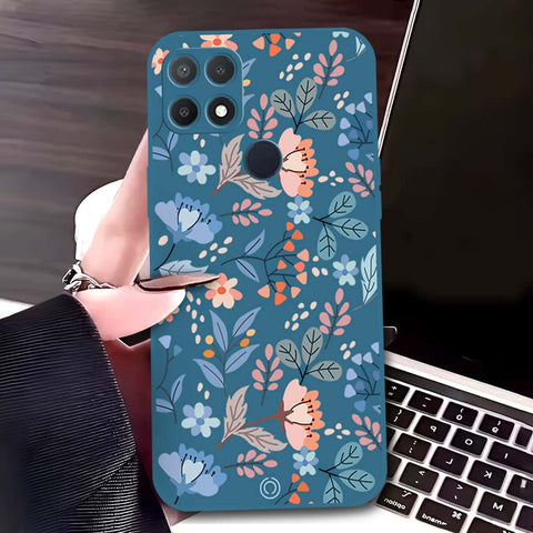 Oppo A35 Cover - Blue - D1 - ONation Floral Series - HQ Liquid Silicone Soft Case