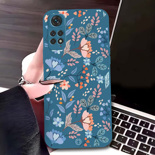 Xiaomi Redmi Note 11S Cover - Blue - D1 - ONation Floral Series - HQ Liquid Silicone Soft Case