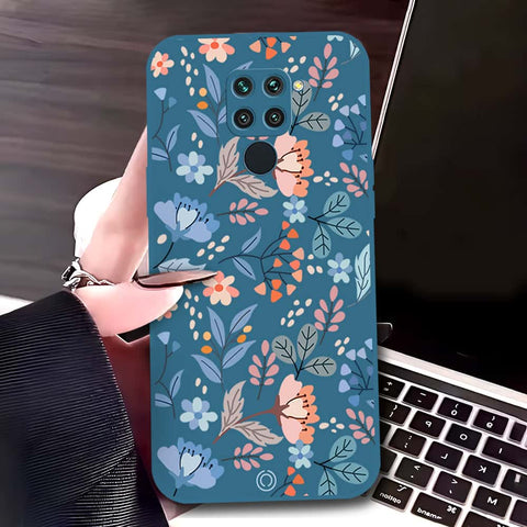 Xiaomi Redmi Note 9 Cover - Blue - D1 - ONation Floral Series - HQ Liquid Silicone Soft Case