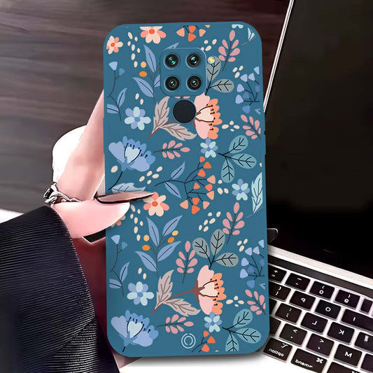 Xiaomi Redmi 10X 4G Cover - Blue - D1 - ONation Floral Series - HQ Liquid Silicone Soft Case