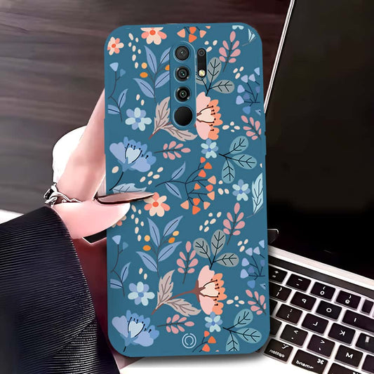 Xiaomi Redmi 9 Prime Cover - Blue - D1 - ONation Floral Series - HQ Liquid Silicone Soft Case