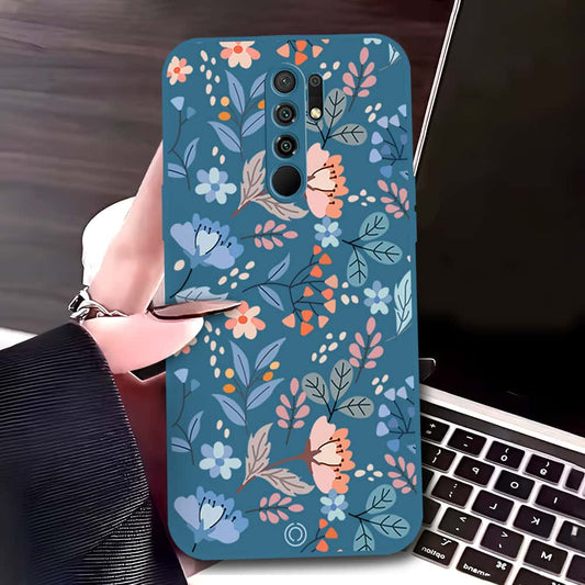 Xiaomi Redmi 9 Cover - Blue - D1 - ONation Floral Series - HQ Liquid Silicone Soft Case