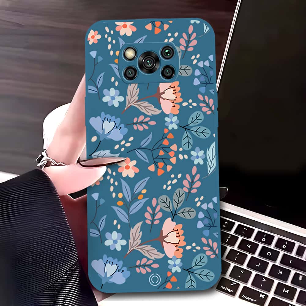 Xiaomi Poco X3 Cover - Blue - D1 - ONation Floral Series - HQ Liquid Silicone Soft Case