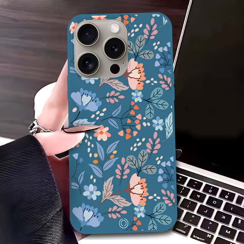 iPhone 15 Pro Max Cover - Blue - D1 - ONation Floral Series - HQ Liquid Silicone Soft Case