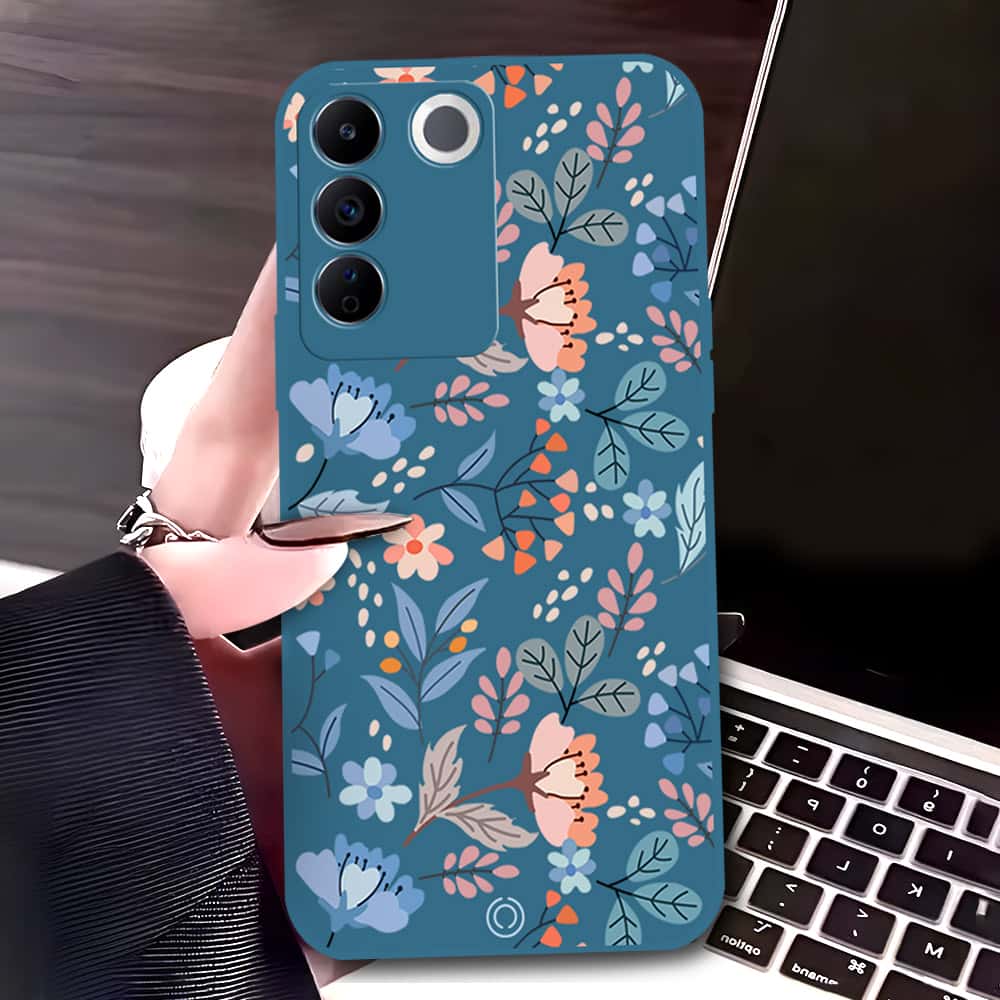 Vivo S16e Cover - Blue - D1 - ONation Floral Series - HQ Liquid Silicone Soft Case
