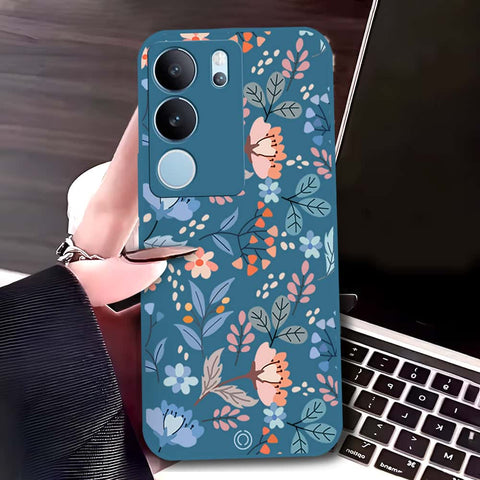 Vivo V29 Cover - Blue - D1 - ONation Floral Series - HQ Liquid Silicone Soft Case