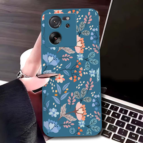 Xiaomi 13T Cover - Blue - D1 - ONation Floral Series - HQ Liquid Silicone Soft Case