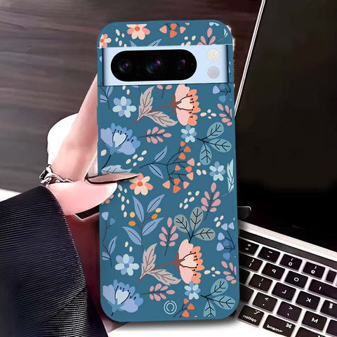 Google Pixel 8 Pro Cover - Blue - D1 - ONation Floral Series - HQ Liquid Silicone Soft Case