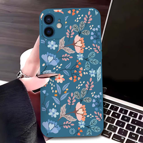 iPhone 12 Mini Cover - Blue - D1 - ONation Floral Series - HQ Liquid Silicone Soft Case