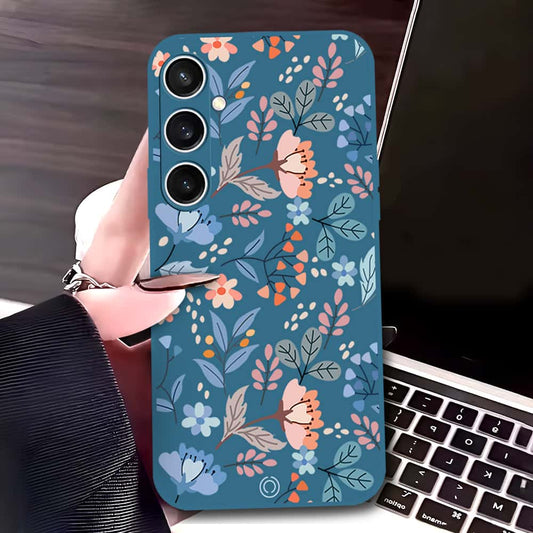 Samsung Galaxy S23 FE Cover - Blue - D1 - ONation Floral Series - HQ Liquid Silicone Soft Case