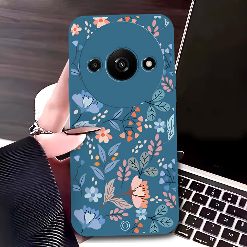 Xiaomi Redmi A3 Cover - Blue - D1 - ONation Floral Series - HQ Liquid Silicone Soft Case