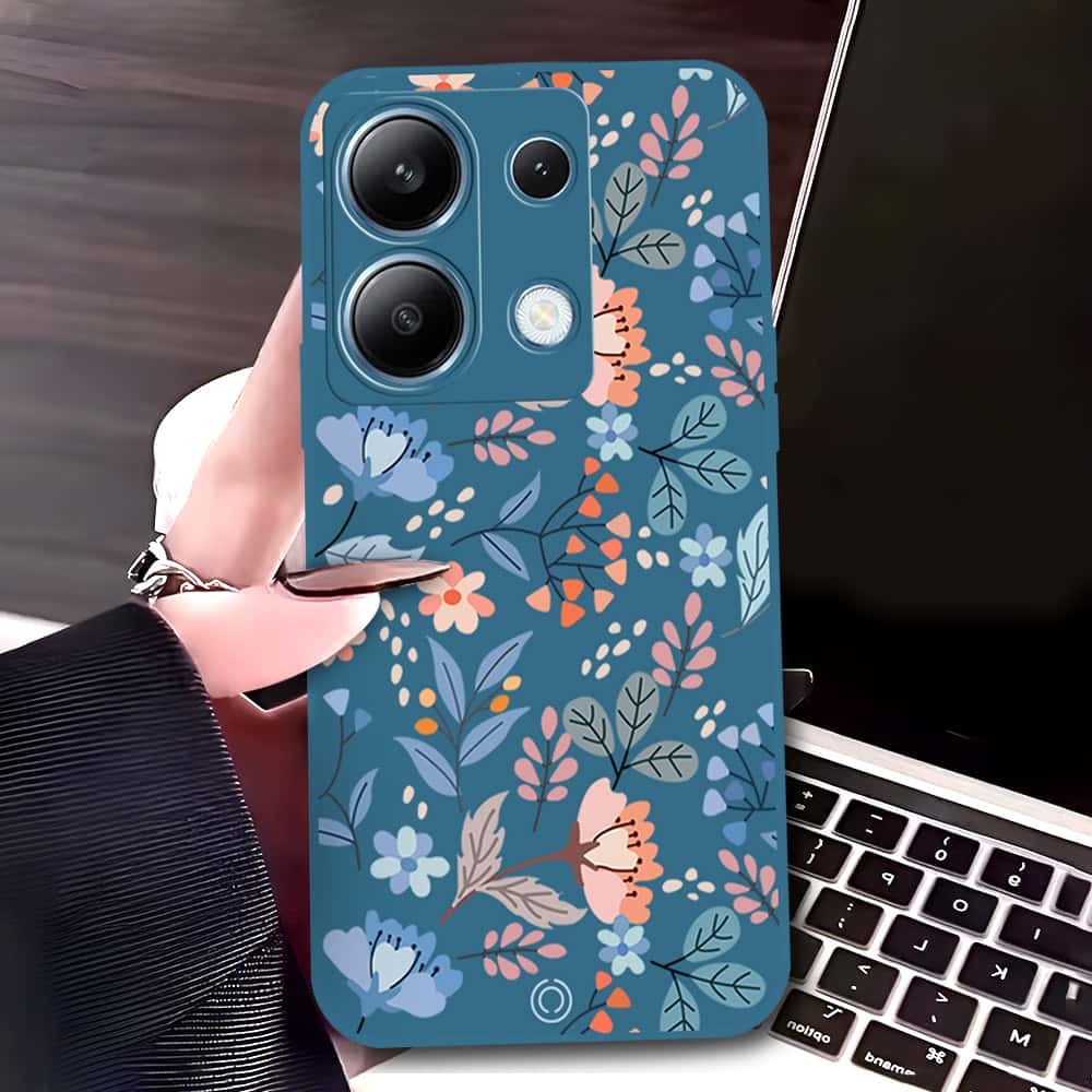 Xiaomi Redmi Note 13 Pro 4G Cover - Blue - D1 - ONation Floral Series - HQ Liquid Silicone Soft Case