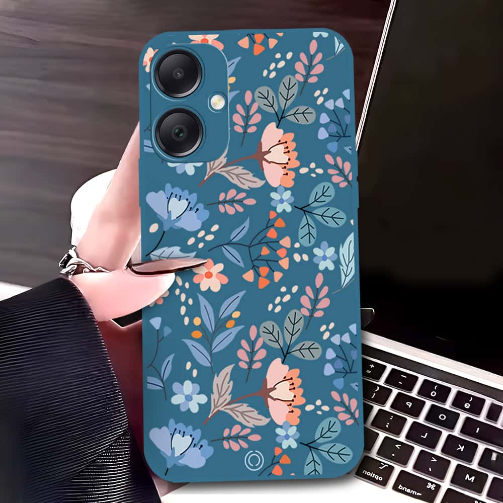 Samsung Galaxy A15 4G Cover - Blue - D1 - ONation Floral Series - HQ Liquid Silicone Soft Case