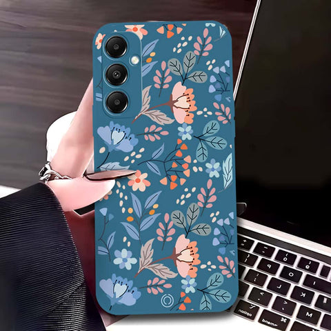 Samsung Galaxy A15 5G Cover - Blue - D1 - ONation Floral Series - HQ Liquid Silicone Soft Case