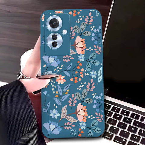 Oppo Reno 11F 5G Cover - Blue - D1 - ONation Floral Series - HQ Liquid Silicone Soft Case