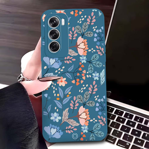 Oppo Reno 12 Cover - Blue - D1 - ONation Floral Series - HQ Liquid Silicone Soft Case