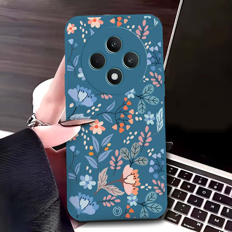 Oppo Reno 12F Cover - Blue - D1 - ONation Floral Series - HQ Liquid Silicone Soft Case